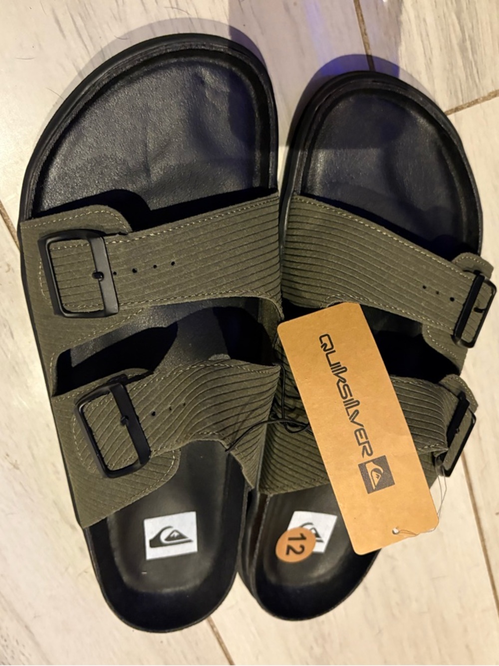 Quiksilver Men's Olive Green Dual-Buckle Slide Sandals Size : 12 US